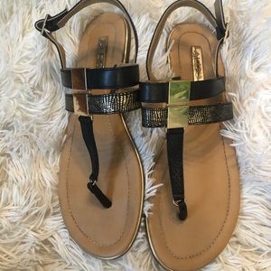 Aldo Black and Gold Sandals